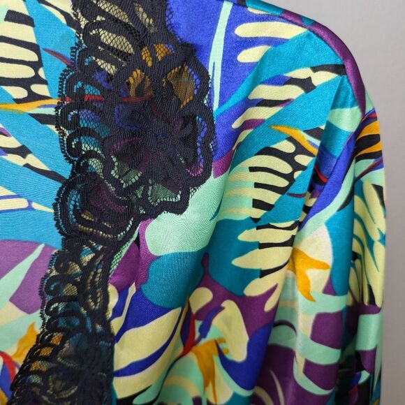 Vintage Vanity Fair satin kimono robe tropical birds of paradise - Picture 3 of 11